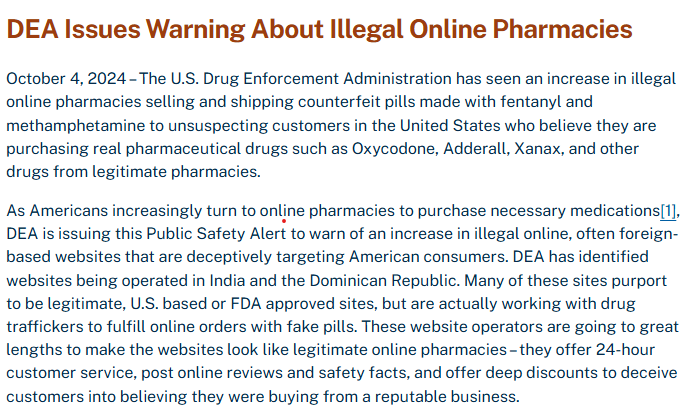 DEA: Public Safety Alert - Warning About Illegal Online Pharmacies